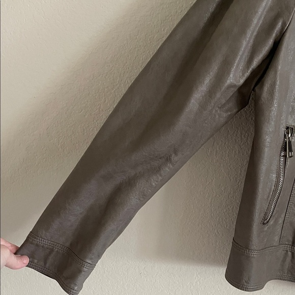 Rino Pelle Women Gray Taupe Faux Leather Moto Jacket Bikercore Outdoor Causal - Picture 3 of 14